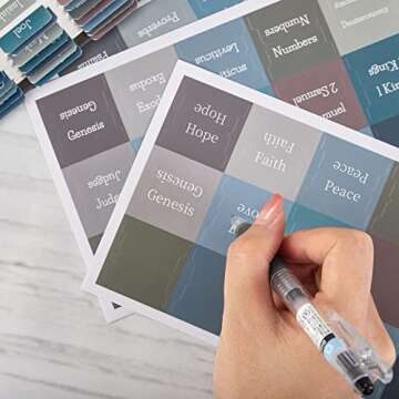 Earthy Blue Bible Tabs for Women and Men, Large Print Laminated Bible Tabs, Easy to Read, Easy to Apply, Bible Journaling Tabs
