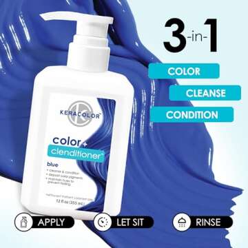 Keracolor Clenditioner BLUE Hair Dye - Semi Permanent Hair Color Depositing Conditioner, Cruelty-free, 12 Fl. Oz.