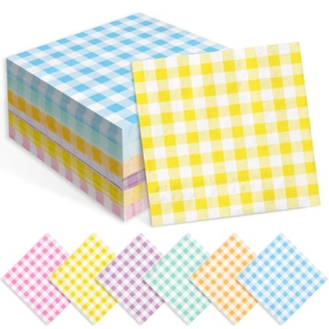 Whaline 120Pcs Gingham Cocktail Napkins in 6 Pastel Colors for All Events