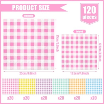 120 Pastel Gingham Cocktail Napkins for Celebrations