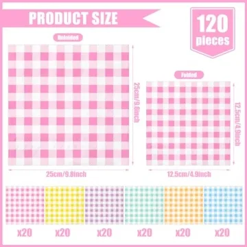 120 Pastel Gingham Cocktail Napkins for Celebrations