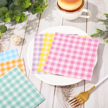 120 Pastel Gingham Cocktail Napkins for Celebrations