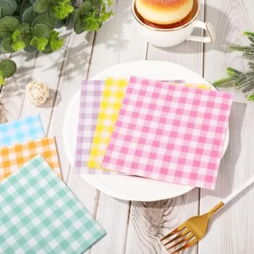 120 Pastel Gingham Cocktail Napkins for Celebrations