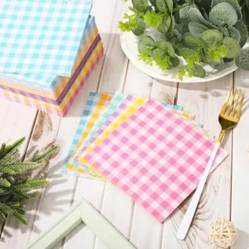 120 Pastel Gingham Cocktail Napkins for Celebrations