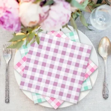 120 Pastel Gingham Cocktail Napkins for Celebrations