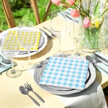 120 Pastel Gingham Cocktail Napkins for Celebrations