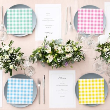120 Pastel Gingham Cocktail Napkins for Celebrations