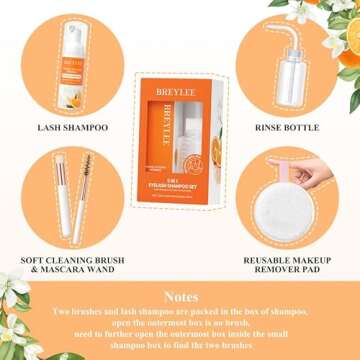 BREYLEE Eyelash Extension Cleanser, Complete Lash Shampoo Kit with Rinse Bottle, Brush, & Cotton Pad...
