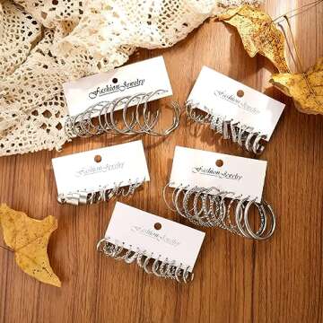 36 Pairs Gold Hoop Earrings Set for Women Multipack, Hypoallergenic Chunky Chain Twisted Hoop Earrings Pack, Fashion Dangle Earrings Jewelry for Gift (B-36Pcs Silver)