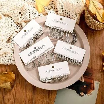 36 Pairs Gold Hoop Earrings Set for Women Multipack, Hypoallergenic Chunky Chain Twisted Hoop Earrings Pack, Fashion Dangle Earrings Jewelry for Gift (B-36Pcs Silver)