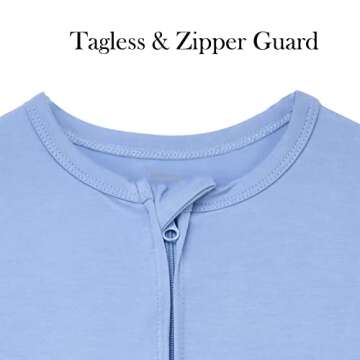 Aablexema Baby Footie Pajamas Zipper - Rayon from Bamboo Infant Footed Pjs with Mittens Sleepwear Jammies(White & Blue,3-6m)