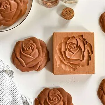 AEGYPIUS Wooden Cookie Molds | Rose Design Cookie Stamps