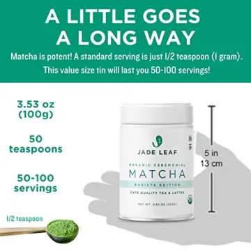 Jade Leaf Matcha Organic Ceremonial Grade Green Tea Powder - Barista Edition For Cafe Quality Tea & ...