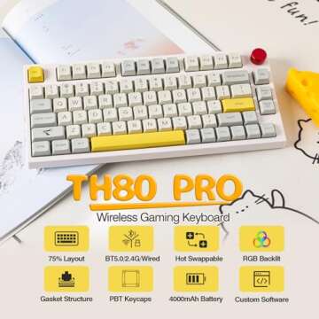 EPOMAKER TH80 Pro 75% Hot Swap RGB 2.4Ghz/Bluetooth 5.0/Wired Gaming Keyboard, with 4000mah Battery, PBT Keycaps, Knob Control for Windows/Mac PS5 PS4 Xbox