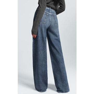 AnotherChill Women's Sweatpant Jeans Print Denim Sweatpants High Waisted Full-Length Wide Leg Pants Baggy Comfort Faux Jeans (Dark-Blue, X-Small)