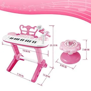 Kids Piano Keyboard Toys, 31-Keys Piano for Toddler Ages 3-5-9, Educational Toys with Microphone, Stool, Portable Multifunction Electronic Musical Instrument, 3+Year Old Girls Birthday Gift Ideas-Pink