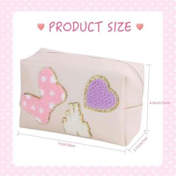Dripykiaa Preppy Patch Small Toiletry Bag Cartoon Leather Makeup Bag with Double Zipper Gift for Wom...