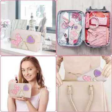 Dripykiaa Preppy Patch Small Toiletry Bag Cartoon Leather Makeup Bag with Double Zipper Gift for Women and Teenage Girls for Disney World Essentials