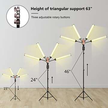 SURBORT LED Fill Light, 63“ Liftable Tripod Video Light, for Photography/Makeup/Live Streaming/Tiktok, 4 Heads 3 Color Lighting,11 Levels of Adjustable Brightness, 3-18H Timer, Remote Control（S4）