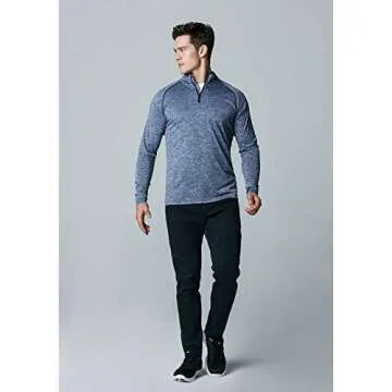 TSLA Men's 1/4 Zip Pullover Long Sleeve Shirt, Quick Dry Performance Running Top, Athletic Quarter Zip T-Shirt, Hyper Dri Quarter Zip Spacedyenavy, Medium