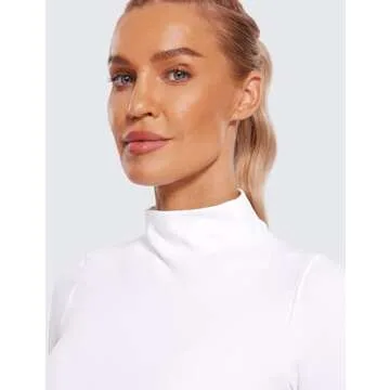 CRZ YOGA Womens Butterluxe Mock Turtleneck Long Sleeves Crop Tops Slim Fit Workout Casual T-Shirt Base Layer Fall Shirts White X-Small