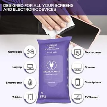 Swanky Cables Screen Cleaner Wipes: Electronic Wipes for Screens - Computer Screen Wipes for Lens, Phone, Tv Screen and Monitor Cleaning - Tech Wipes & Microfiber Cloth (Soft Wipes, 30 Count)