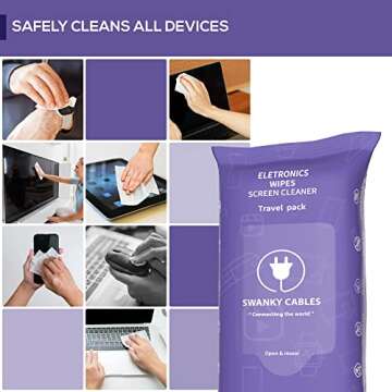 Swanky Cables Screen Cleaner Wipes: Electronic Wipes for Screens - Computer Screen Wipes for Lens, Phone, Tv Screen and Monitor Cleaning - Tech Wipes & Microfiber Cloth (Soft Wipes, 30 Count)