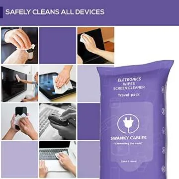 Swanky Cables Screen Cleaner Wipes: Electronic Wipes for Screens - Computer Screen Wipes for Lens, Phone, Tv Screen and Monitor Cleaning - Tech Wipes & Microfiber Cloth (Soft Wipes, 30 Count)