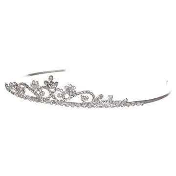 Princess Rhinestones Crystal Flower Bridal Wedding Prom Tiara Crown - Clear Crystals Silver Plated