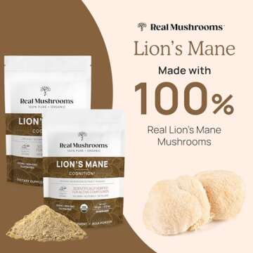Real Mushrooms Lion’s Mane Powder - Organic Extract for Cognitive Function and Immune Support, 150...