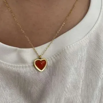 Carnelian Heart Necklace: Dainty Red Crystal Jewelry