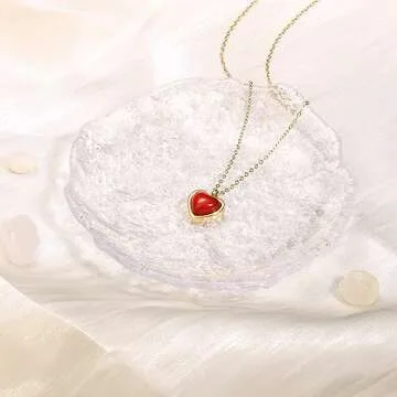 Carnelian Heart Necklace: Dainty Red Crystal Jewelry