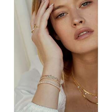 PEARLADA Baguette Cubic Zirconia Tennis Bracelet, Classic 18k Gold Faux Diamond Bracelet for Women, Dainty Adjustable Bracelet for Wedding 7-8”