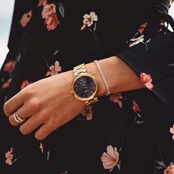 PEARLADA Baguette Cubic Zirconia Tennis Bracelet, Classic 18k Gold Faux Diamond Bracelet for Women, Dainty Adjustable Bracelet for Wedding 7-8”