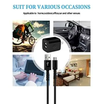 Micro USB Charger, Dual USB Port Wall Block with 6FT Android Fast Charging Cable for Kindle Fire HD 10 8 7 Kids Edition Tablet Paperwhite E-Reader, Samsung J8 J7 Pro S6 S7, Droid Cord AC Power Adapter