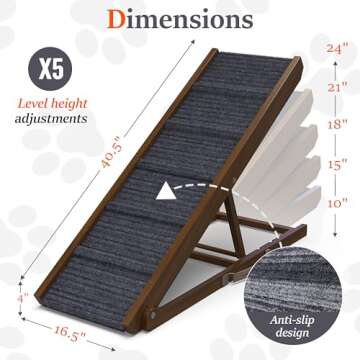 PATHOSIO Dog Ramps for Bed Portable Dog Ramp for Couch, Folding Dog Ramp for All Breeds Real Wooden Ramp for Dogs To Get on Bed, Adjustable Dog Ramps for Large Dogs (Walnut - Grey Carpet Medium-large)