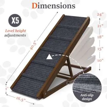 PATHOSIO Dog Ramps for Bed Portable Dog Ramp for Couch, Folding Dog Ramp for All Breeds Real Wooden Ramp for Dogs To Get on Bed, Adjustable Dog Ramps for Large Dogs (Walnut - Grey Carpet Medium-large)