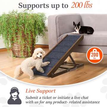 PATHOSIO Dog Ramps for Bed Portable Dog Ramp for Couch, Folding Dog Ramp for All Breeds Real Wooden Ramp for Dogs To Get on Bed, Adjustable Dog Ramps for Large Dogs (Walnut - Grey Carpet Medium-large)