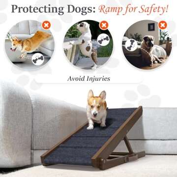 PATHOSIO Dog Ramps for Bed Portable Dog Ramp for Couch, Folding Dog Ramp for All Breeds Real Wooden Ramp for Dogs To Get on Bed, Adjustable Dog Ramps for Large Dogs (Walnut - Grey Carpet Medium-large)