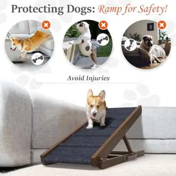 PATHOSIO Dog Ramps for Bed Portable Dog Ramp for Couch, Folding Dog Ramp for All Breeds Real Wooden Ramp for Dogs To Get on Bed, Adjustable Dog Ramps for Large Dogs (Walnut - Grey Carpet Medium-large)
