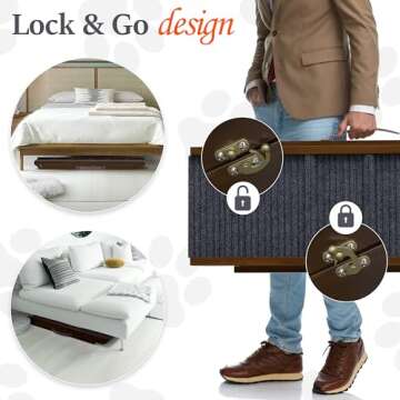 PATHOSIO Dog Ramps for Bed Portable Dog Ramp for Couch, Folding Dog Ramp for All Breeds Real Wooden Ramp for Dogs To Get on Bed, Adjustable Dog Ramps for Large Dogs (Walnut - Grey Carpet Medium-large)