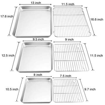 TeamFar Baking Sheet with Cooling Rack Set (3 Pans + 3 Racks), Stainless Steel Cookie Sheet Cooking/...