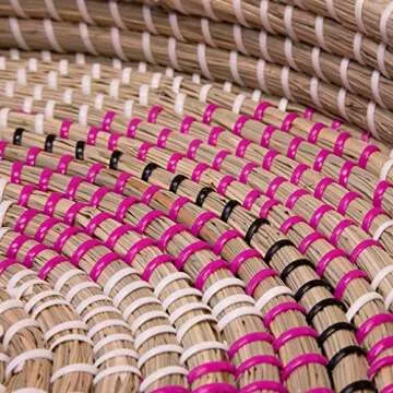 Round Woven Woven Tray with Handles, 18 Inch Large, Floral Pattern (Pink Seagrass)