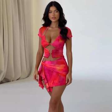 REASERAL Womens Summer Skirt Outfits Gradient Print Camisole Top Mini Skirts Sexy Vacation Swimsuit ...