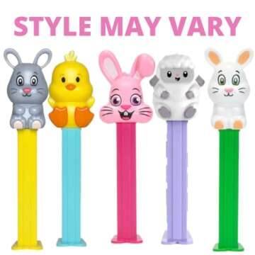 Needzo 2025 Easter PEZ Dispensers with Refill Roll Variety, Sugar Cookie, Cherry, and Lemon Candy, Flavored Hard Candies, Assorted Characters with Individually Wrapped Dispenser Refills (Pack of 3)