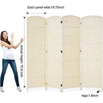 Corelax Room dividers 6 ft. Tall-20 Wide Freestanding Privacy Screen with Diamond Woven Fiber, Foldable Panel Partition Wall Divider, Double-Hinged Room Dividers