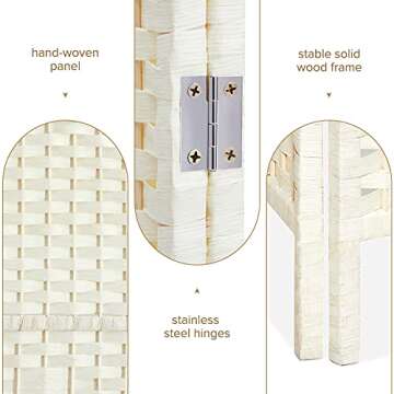 Corelax Room dividers 6 ft. Tall-20 Wide Freestanding Privacy Screen with Diamond Woven Fiber, Foldable Panel Partition Wall Divider, Double-Hinged Room Dividers