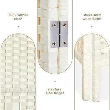 Corelax Room dividers 6 ft. Tall-20 Wide Freestanding Privacy Screen with Diamond Woven Fiber, Foldable Panel Partition Wall Divider, Double-Hinged Room Dividers