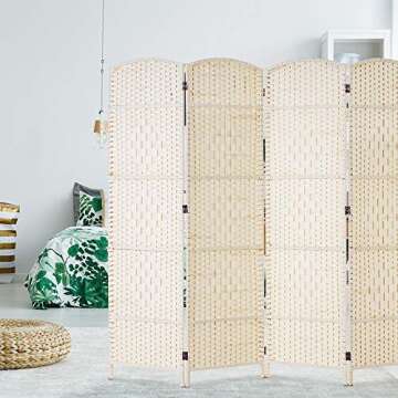 Corelax Room dividers 6 ft. Tall-20 Wide Freestanding Privacy Screen with Diamond Woven Fiber, Foldable Panel Partition Wall Divider, Double-Hinged Room Dividers