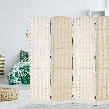 Corelax Room dividers 6 ft. Tall-20 Wide Freestanding Privacy Screen with Diamond Woven Fiber, Foldable Panel Partition Wall Divider, Double-Hinged Room Dividers